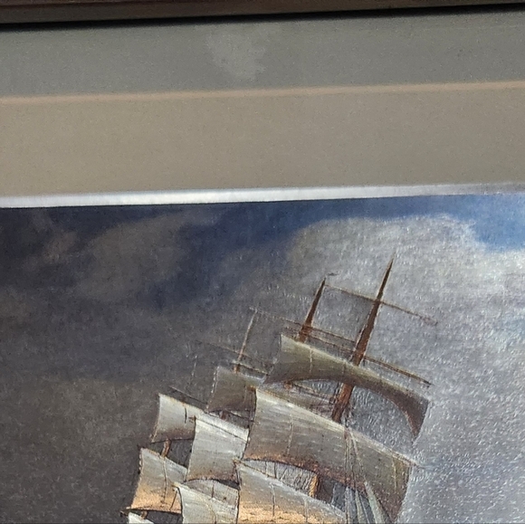 Framed Nautical Ship Art in Blue and Gray Foil Print WARREN LDT England 1970 - Picture 2 of 7